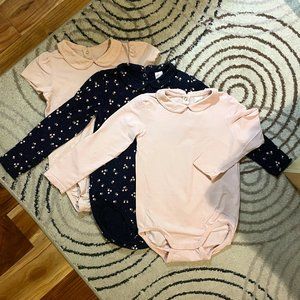 H&M Organic Cotton Peter Pan Collar Bodysuit; 3-piece bundle; Girl; 3-4 year